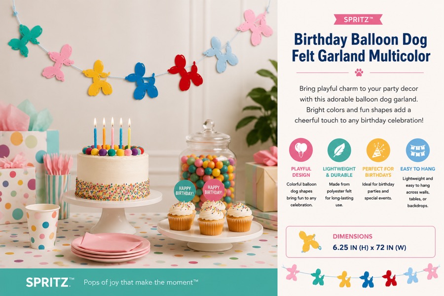 Birthday Balloon Dog Felt Garland Multicolor by Spritz