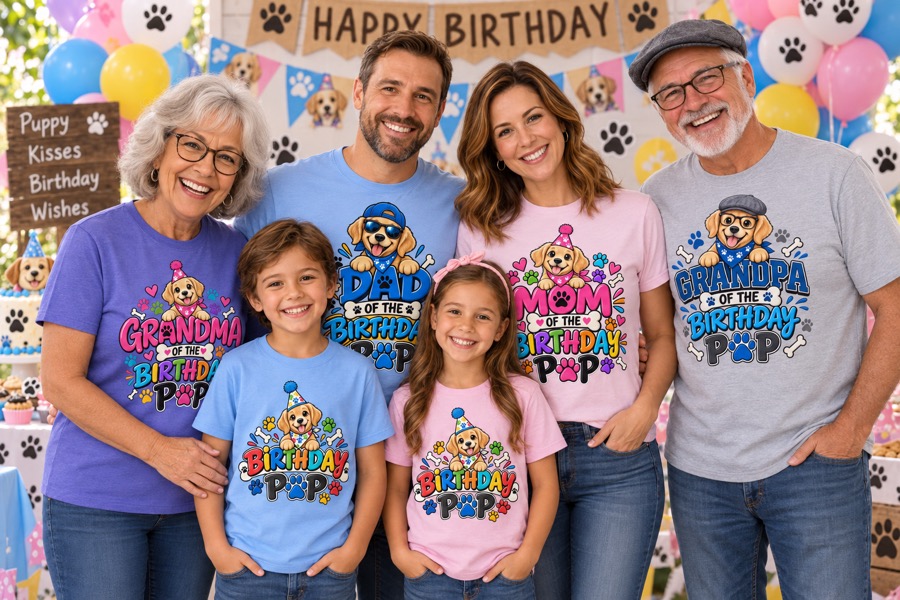 Puppy Party Birthday T-Shirts for the whole family