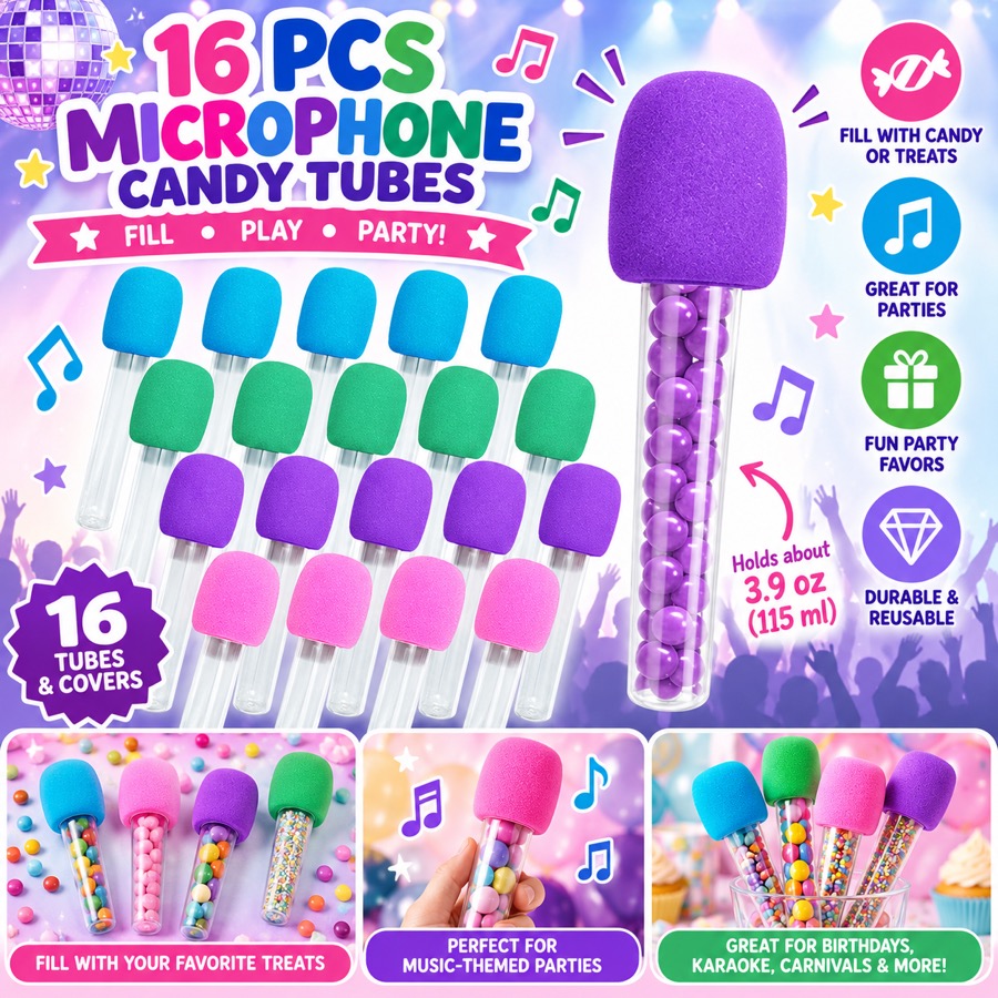 Microphone Candy Tubes, 16 pieces
