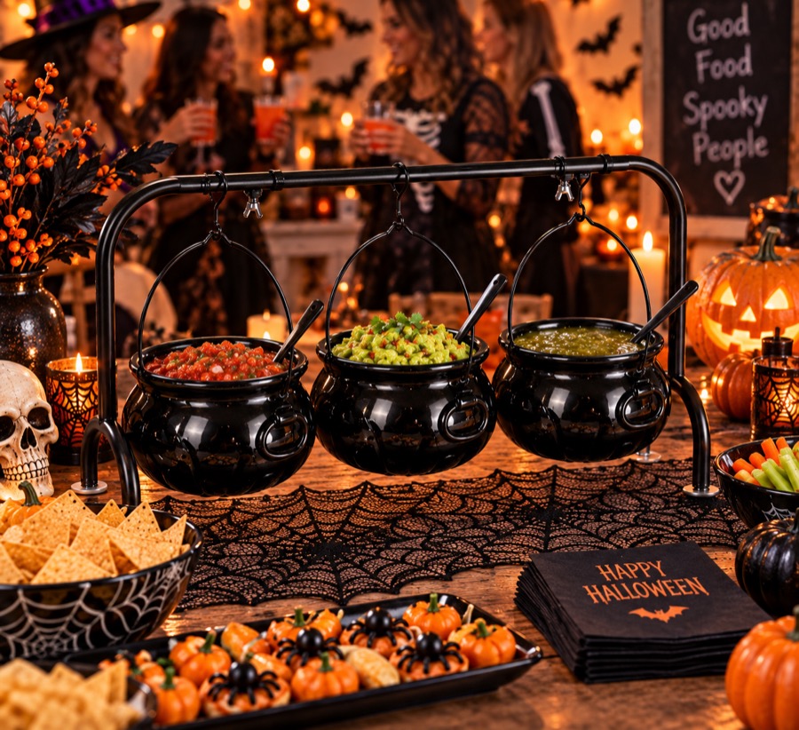 Ceramic Halloween cauldron serving set