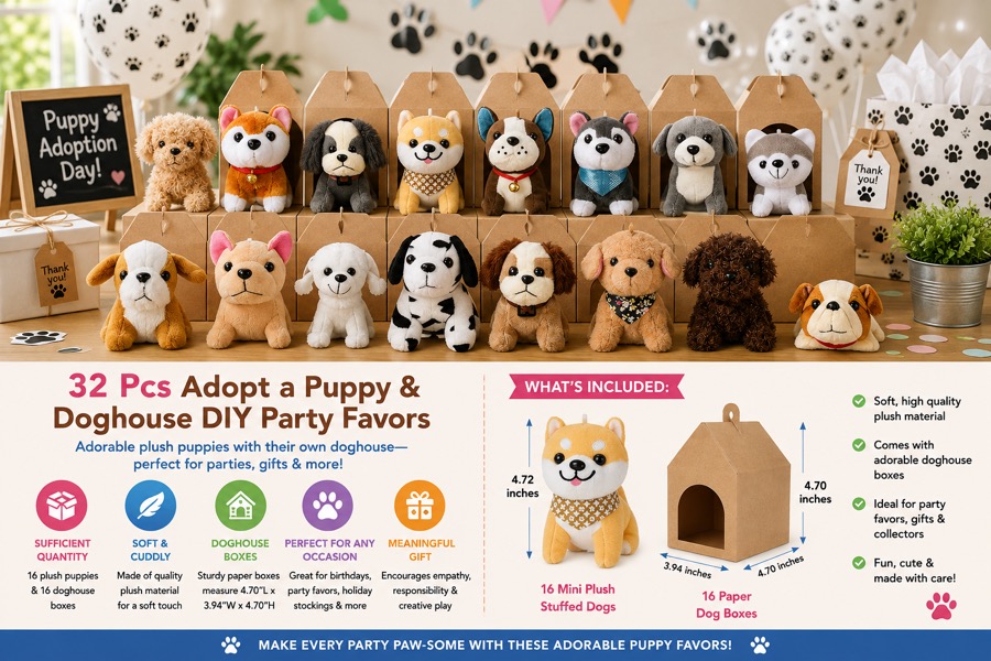 DIY Adopt a Puppy and Doghouses party favors