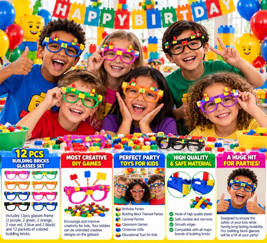 DIY Building Bricks Glasses, 12 pack