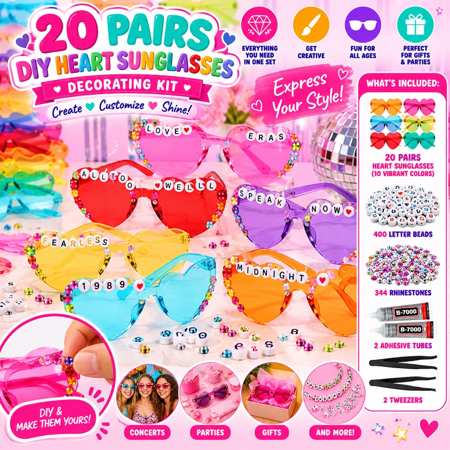 DIY Heart Sunglasses Decorating Kit, 20 pairs