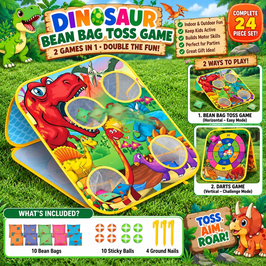 Dinosaur Bean Bag Toss Game, 24 pieces