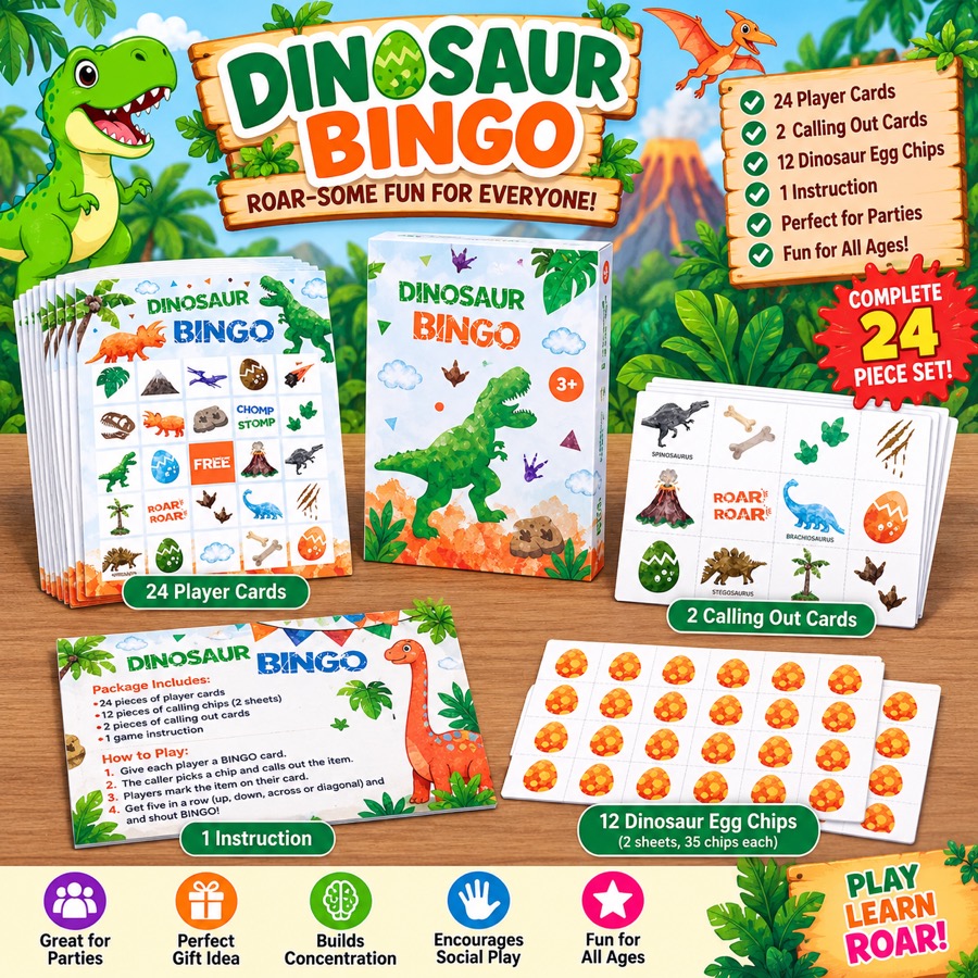 Dinosaur Bingo Game, 24-player set