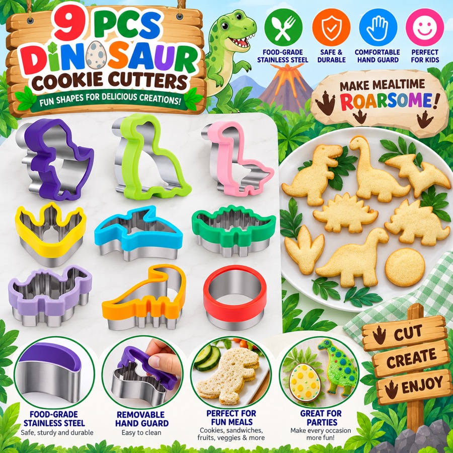 Dinosaur Cookie Cutters, 9 pieces