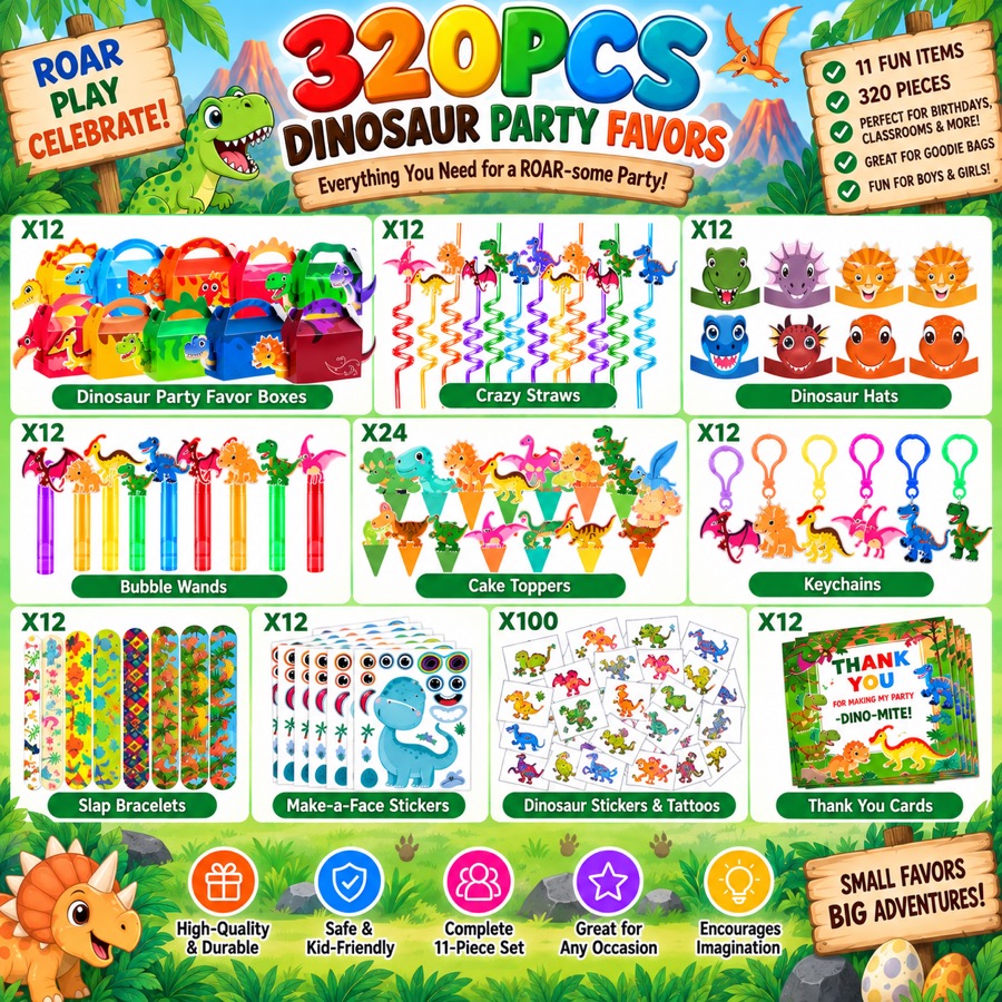 Dinosaur Party Favors, 320 pieces