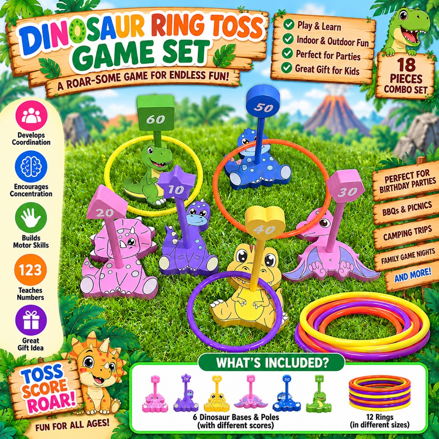 Dinosaur Ring Toss Game Set, 18 pieces
