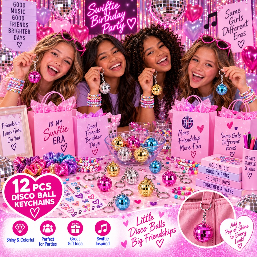 Disco Ball Keychains, 12 pieces