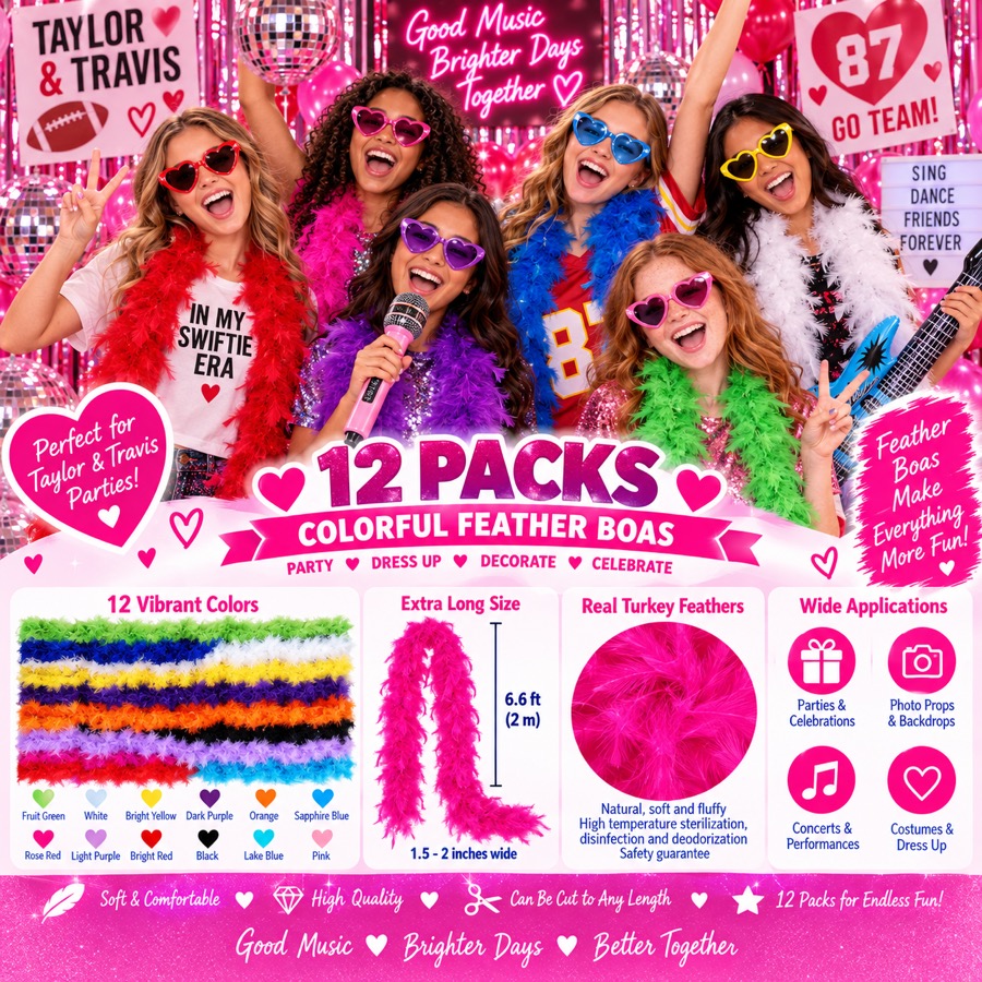 Colorful Feather Boas, 12 pack