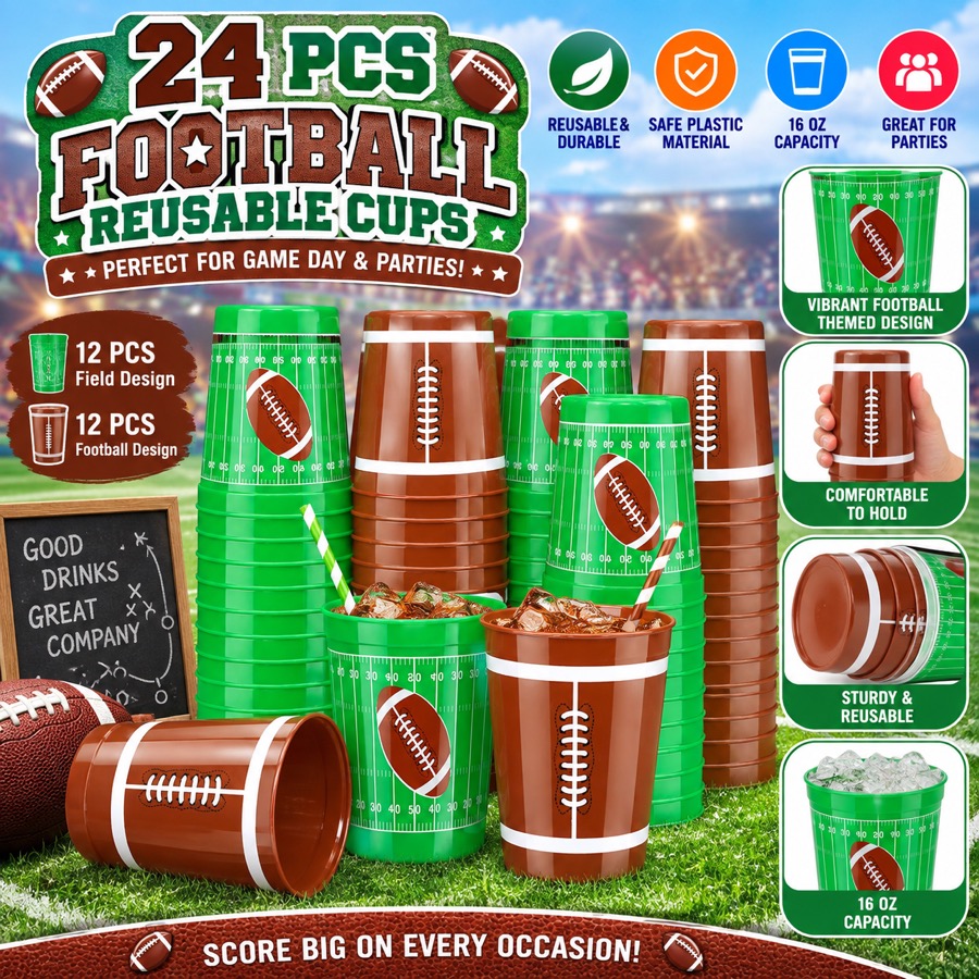 Football Reusable Cups, 24 pieces