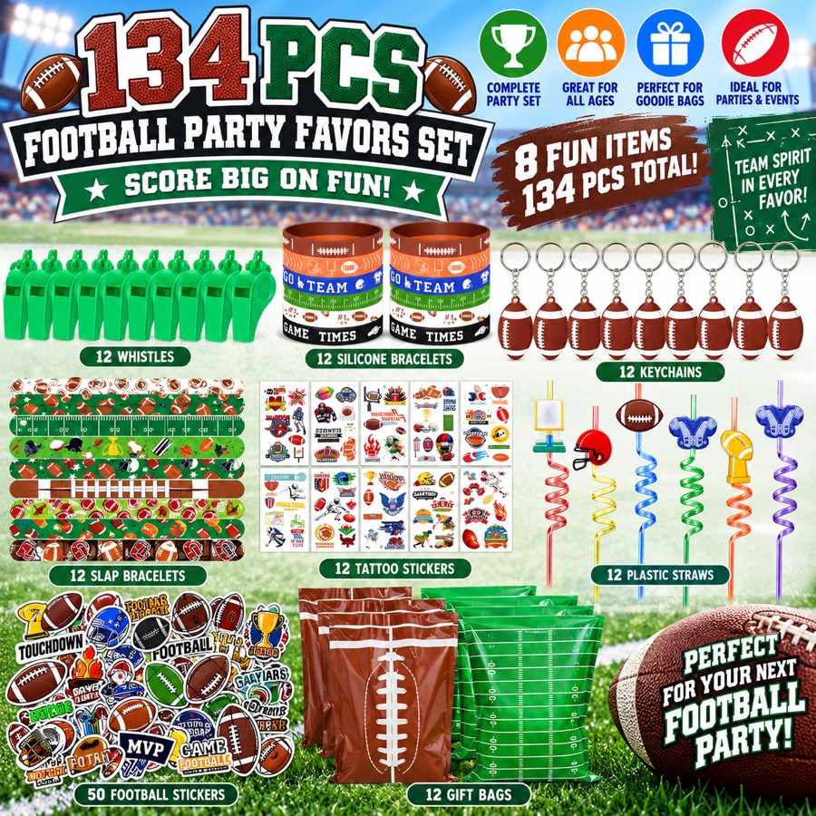 Football Party Favors Set, 134 pieces