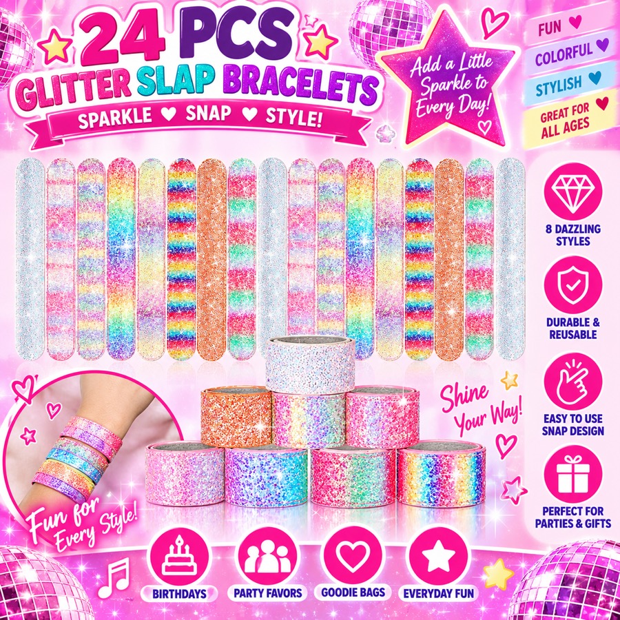 Glitter Slap Bracelets, 24 pieces