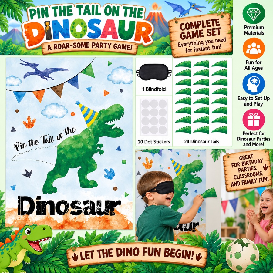 Pin the Tail on the Dinosaur party game