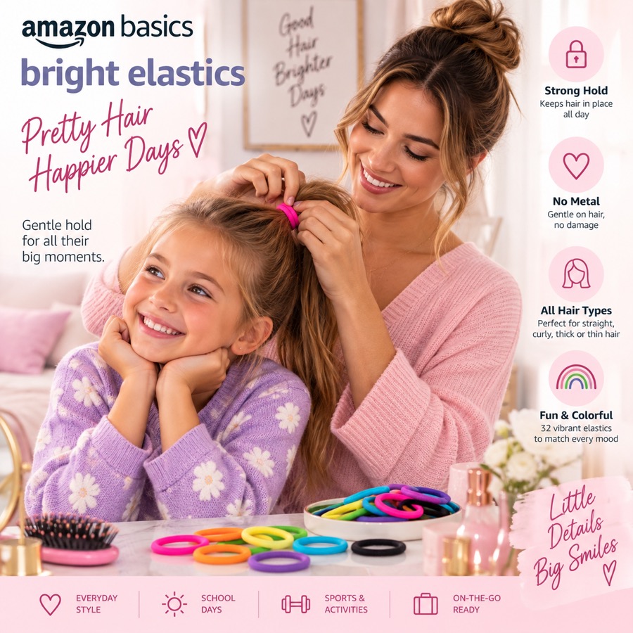 Amazon Basics Bright Elastics Hair Ties