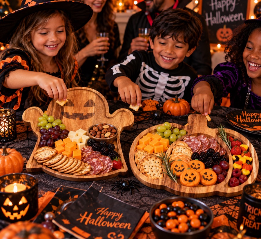 Halloween pumpkin and ghost charcuterie boards
