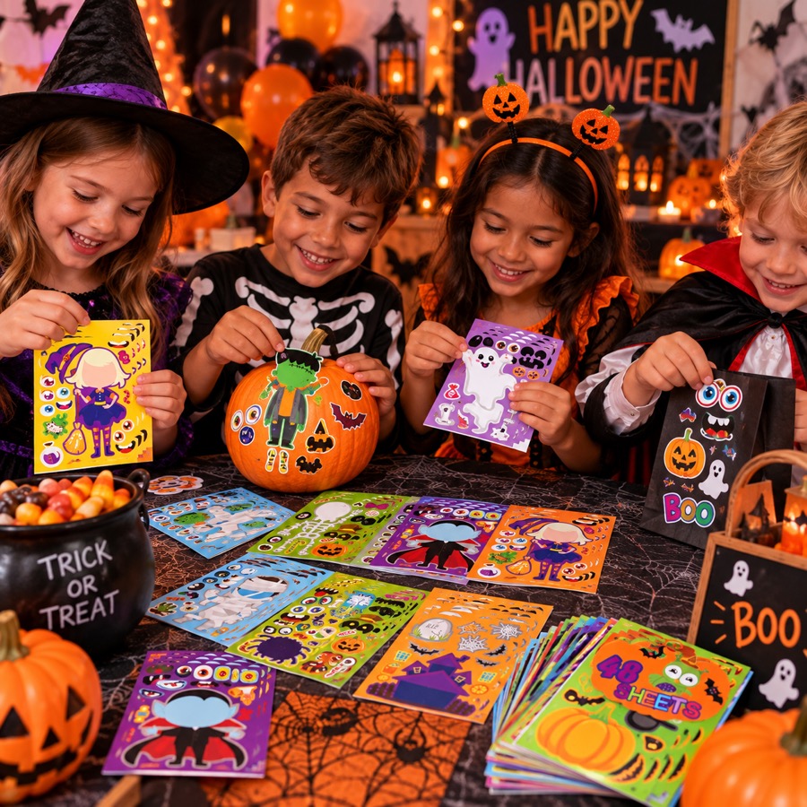 Halloween make-a-face sticker sheets for children