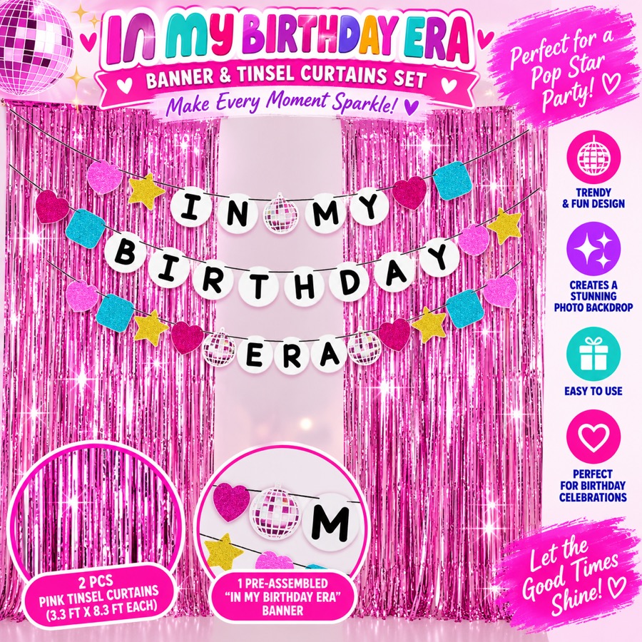 In My Birthday Era Banner and Tinsel Curtain Set