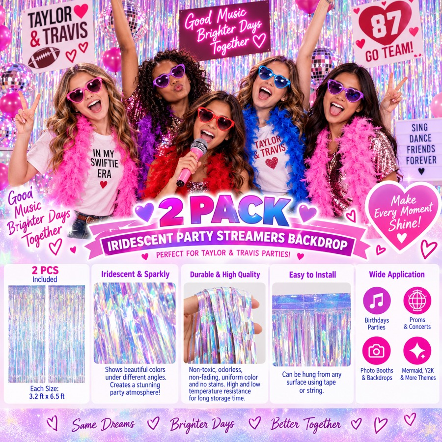 Iridescent Party Streamer Backdrop, 2 pack