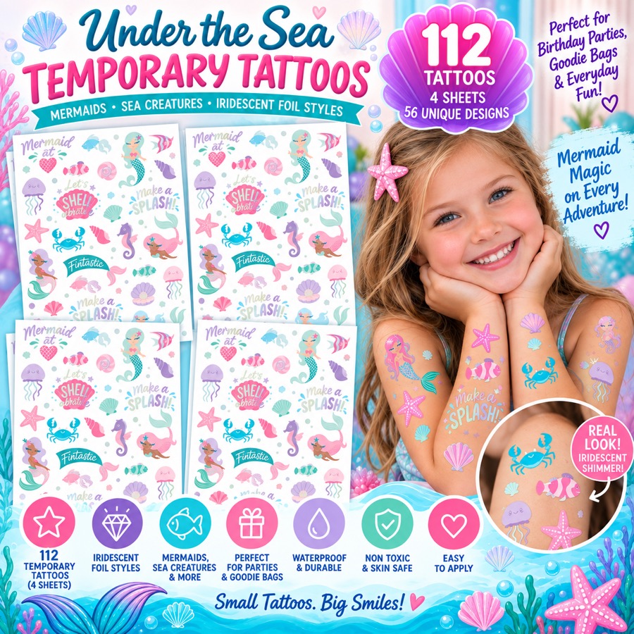 Under the Sea temporary tattoos, 112 count
