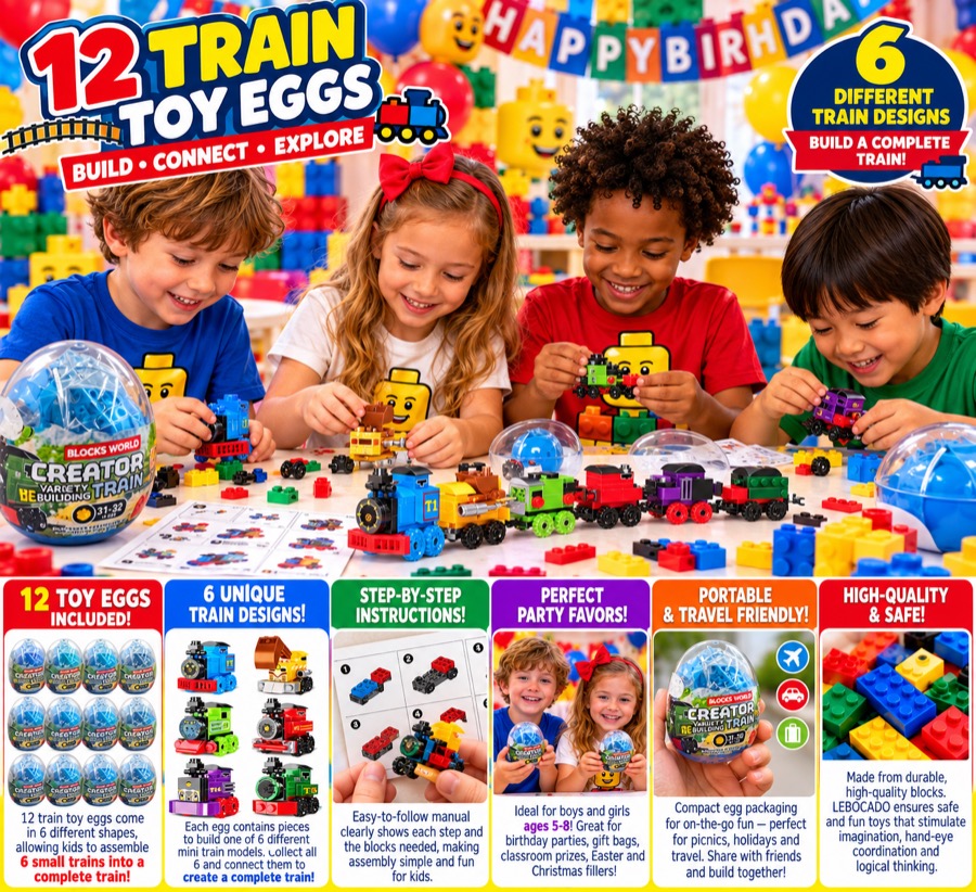 Mini Train Building Block Toy Eggs, 12 pack
