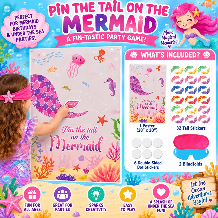 Pin the Tail on the Mermaid party game