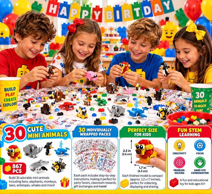 Mini Animal Building Block Party Favors, 867 pieces