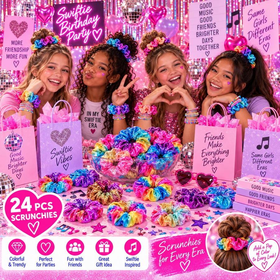 Rainbow Metallic Scrunchies, 24 pieces