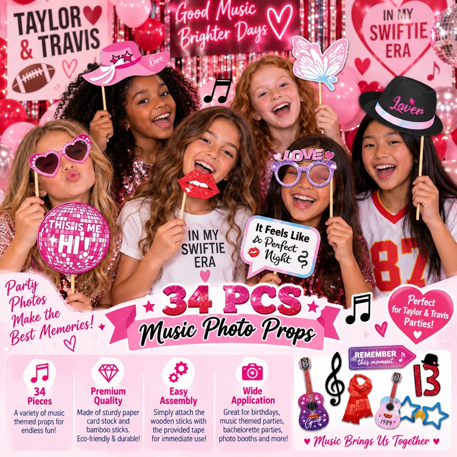 Music Themed Photo Booth Props, 34 pieces