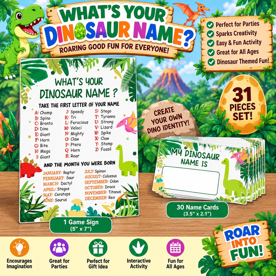 What's Your Dinosaur Name game, 31 pieces
